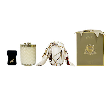 Herringbone Candle With Scarf Blond Vanilla - Cream & Golden Bee lid - HCG03